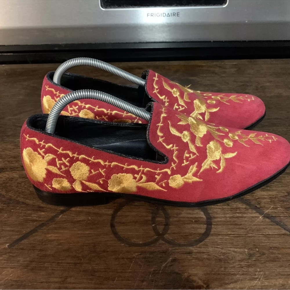 FIESSO Aurelio Garcia Exoctic Red Gold Flowers Slip On Shoes Size US 8